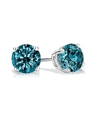 Blue Solitaire Diamond Stud Earrings 1/4 Carat (ctw) in 14K White Gold