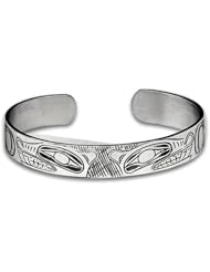 Sterling Silver Wolf Northwest Coast Native American Bracelet. Made in USA.