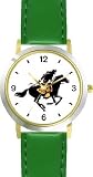 Horse and Rider of the Pony Express Horse - WATCHBUDDY® DELUXE TWO-TONE THEME WATCH - Arabic Numbers - Green Leather Strap-Children's Size-Small ( Boy's Size & Girl's Size )