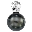 14K White Gold Tahitian Cultured Near Round Dark Grey "A" Quality Pearl and Diamond Pendant