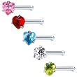 18 Gauge Stainless Steel Heart CZ Nose Bone Pack