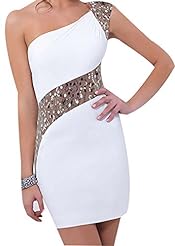 Short Sequined One Shoulder Cotton/Polyester Club Dress/Bridesmaid Dress/Party Dress 