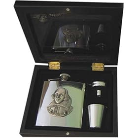 William Shakespeare 6oz Stainless Steel Hip Flask - Gift Set