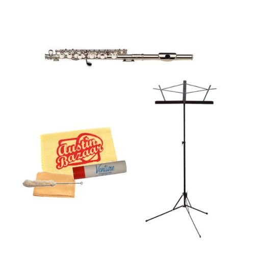 Gemeinhardt 4SH Silver Piccolo Bundle with Music Stand, Care Kit, and Polishing Cloth