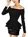 Allegra K Women Off Shoulder Long Sleeves Slim Fit Peplum Top