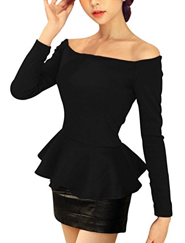 Allegra K Women Off Shoulder Long Sleeves Slim Fit Peplum Top