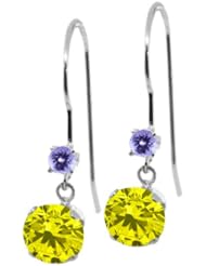 1.26 Ct Round Canary Diamond Blue Tanzanite 14K White Gold Earrings