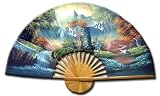 Asian Art, Décor, & Gifts - 40 Hand painted Thai Silk & Bamboo Decorative Wall Fan - Flying Cranes
