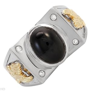 Stunning Brand New Gents Ring With 1.80ctw Precious Stones – Genuine Diamonds and Agate Beautifully Designed in Two tone Gold-