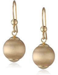 14k Italian Yellow Gold Brushed Finish Dangle Ball Earrings