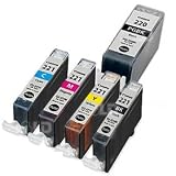 Genuine Canon PGI-220 & CLI-221 OEM Set of 5 Ink Cartridges: 1 Pigment Black PGI-220, 1 each of CLI-221 Black/Cyan/Magenta/Yellow