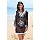 Copacabana Long Sleeve Embroidered Beach Tuniccover Up S Black