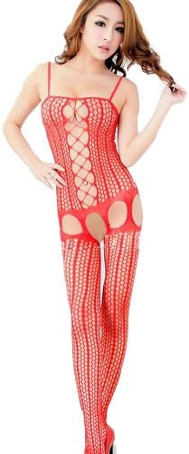 Pink Queen Sexy Open Crotch Fishnet Stockings Lingerie Tights Pantyhose (Red-2)