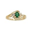 14K Yellow Gold 0.05 ct. Diamond and 6 x 4 MM Oval Shaped Emerald Ring