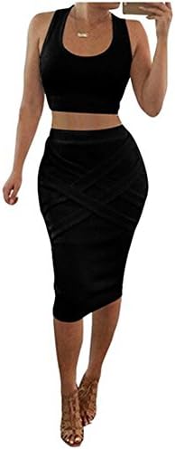 Pinksponge Women 2 Piece Set Sexy Club Party Bodycon Bandage Dress (S, BLACK)