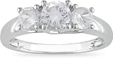 10k White Gold 1 1/3 Carat Round Created White Sapphire Three Stone Ring