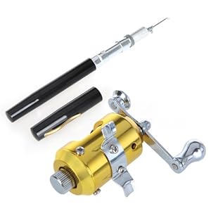 Andoer Mini Pocket Portable Pen caña de pesca Fish Rod poste + carrete de pesca Negro