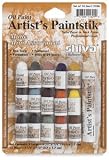 Shiva Artist's Paintstik Oil Colors - Assorted Set of 15 Mini Colors, Mini w/ Regular Blender