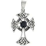 Sterling Silver Celtic Cross Pendant w/ Single Black CZ, w/ 18" Thin Box Chain