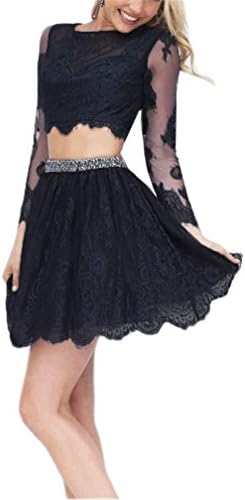 Aegeanbridal Trumpet Two Piece Sleeves Lace Homecoming Dresses Short Party Dress Black US 10