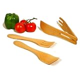 Native Maple Wood Serving Utensils Set - Salad Fork, Paddle and Tongs