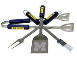 Michigan Wolverines 4 piece BBQ (Barbecue) Set - Spatula/Tongs/Fork/Basting Brush - NCAA College Athletics Fan Shop Sports Team Merchandise