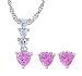 Platinum Overlay Sterling Silver Round & Heart-Shaped Drop Pendant w/ Clear & Pink Cubic Zirconia & Heart-Shaped Pink Stud Earrings Set