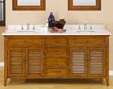 70 Inch Oak Shutter Double Sink Bathroom Vanity Cabinet