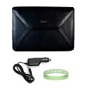 Kroo Amazon Kindle DX Leather BLACK Envelope Style Carrying Case + Kindle Dx Rapid Car Charger + Live*Laugh*Love Wrist Band!!! ( Kindle Dx Not Included )