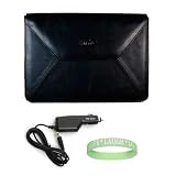 Kroo Amazon Kindle DX Leather BLACK Envelope Style Carrying Case + Kindle Dx Rapid Car Charger + Vangoddy tm, Live*Laugh*Love wrist band!!!( Kindle Dx Not Included )
