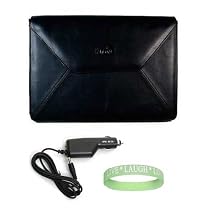 Kroo Amazon Kindle DX Leather BLACK Envelope Style Carrying Case + Kindle Dx Rapid Car Charger + Vangoddy tm, Live*Laugh*Love wrist band!!!( Kindle Dx Not Included )
