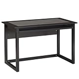 Office Star Meridian Tempered Glass Top Wood Computer Desk ion Ebony