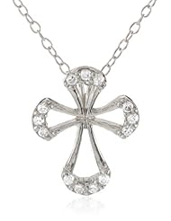 Sterling Silver Cubic Zirconia Small Fancy Cross Pendant Necklace, 18"