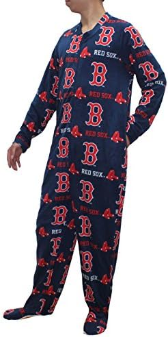 MLB Boston Red Sox Mens One-Piece Polar Fleece Footed Romper L Multicolor
