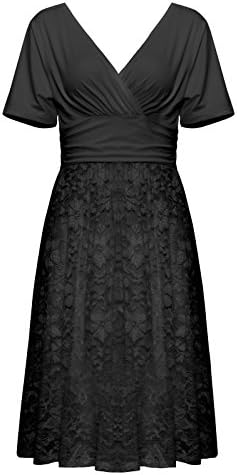 Women's Simple Ruched Waist Going out Knee Length Lace Black Dress 2x-large