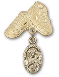 Gold Filled Baby Badge with Our Lady of Czestochowa Charm and Baby Boots Pin