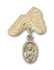 14K Gold Baby Badge with Our Lady of Czestochowa Charm and Baby Boots Pin
