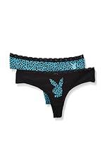 Playboy Pack x 2 Tangas Sexy Animal (Negro / Azul)
