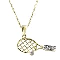 10K Two-Tone Diamond Tennis Racket Pendant Necklace
