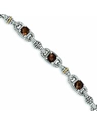 Sterling Silver with 14k Gold 5.14 Smokey Quartz 7.25in Bracelet - Antique Boutique - Vintage Style - Jewelry