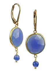 Blue Onyx Bezel with Gold-Plated Silver Earwire Drop Earrings