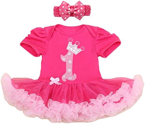 Baby Girls' 2Pcs Birthday Party Tutu Dress Headband (L:(6-12 months), 1st)
