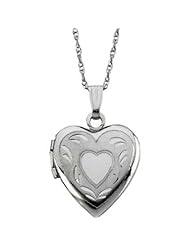 Heart Locket on a 18" Solid Rope Chain in 14k White Gold