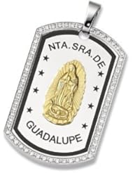 Joyas Alternativas™ Stainless Steel Guadalupe Dog Tag Pendant with CZs