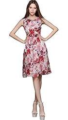 A-line Pleated Jacquard Organza/Polyester/Silk Tea Length Floral Print Sleeveless  Dress