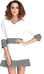 Houndstooth Print Colorblocking Mini Dress 