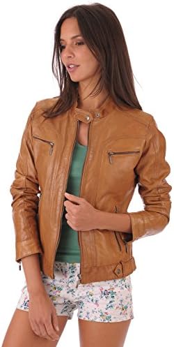 Fariha Leather Women's Lambskin Bomber Biker Jacket S Tan