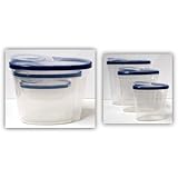 Plastic 3 Piece Cereal Dispenser Set - Dry Food Storage Containers (Blue Lids)