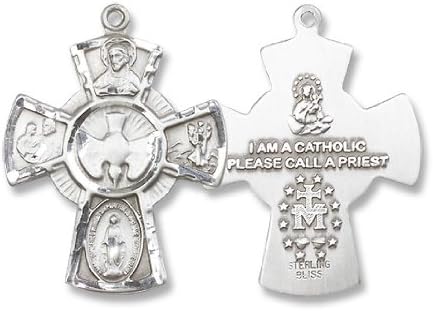 5-Way Crucifix Cross Sterling Silver Medal with 24" Stainless Chain