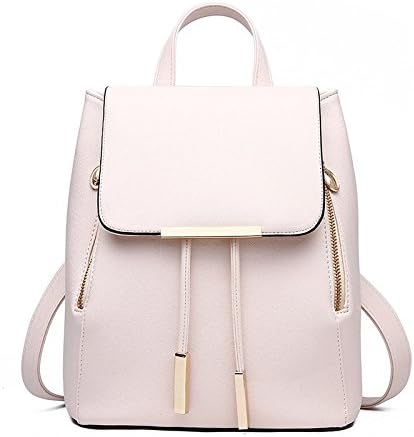 Lightweight Girls Pu Leather Stripe Backpacks School Backpack for Teens Juniors College Students (Beige)